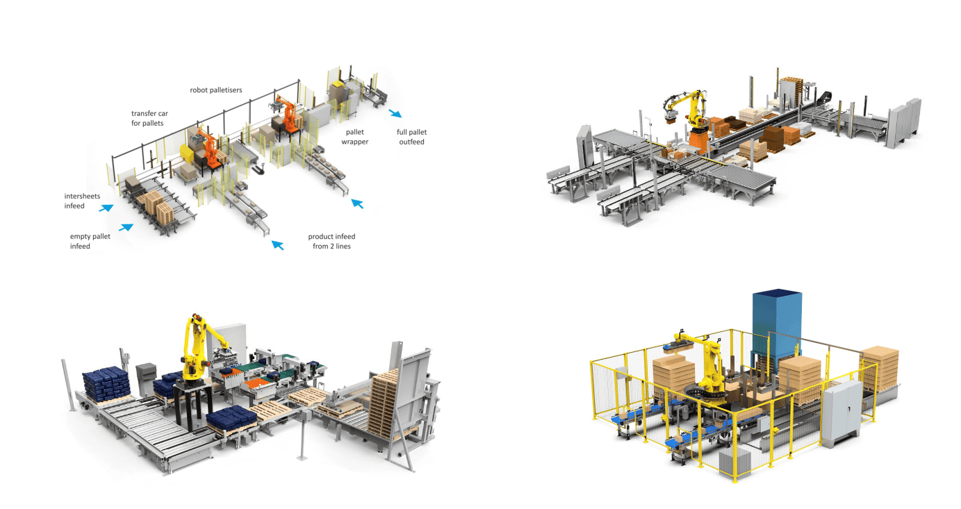 Hệ thống robot xếp thùng lên pallet ngành thực phẩm và đồ uống (Tốc độ 650 - 5000 hộp/giờ)